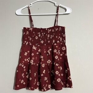 Paper Crane XS Red Floral Sleeveless Cami‎ Mini Dress Fit & Flare Casual